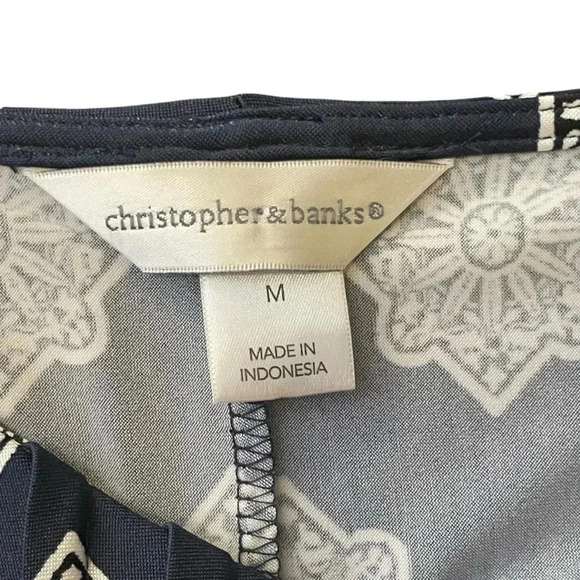 Christopher & Banks Boho Blue White Pleated Sleeveless Shift Midi Dress Medium - Picture 5 of 9